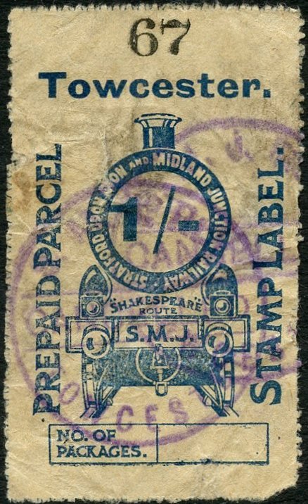 Stratford upon Avon and Midland Junction Railway Parcel Post Locomotive stamps 1/- Blue